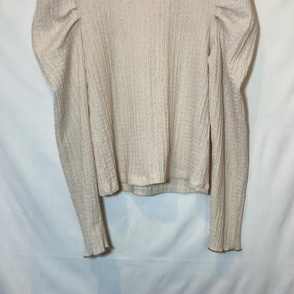 Free People Ela Mock Neck Ruffled Sheer Ruffle Puff Sleeve Blouse Size M